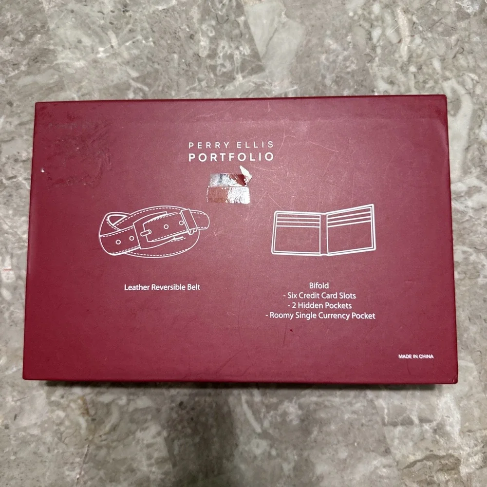 PERRY ELLIS Men's Reversible Leather Belt & Wallet 2pc Gift Set Small 30